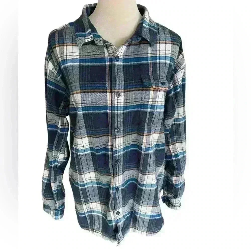 Columbia Men’s XL Flannel Plaid Shirt Jacket Blue Yellow White Shacket